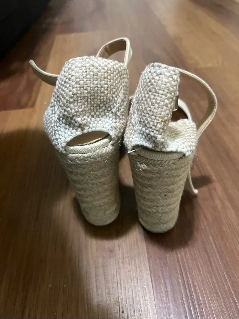 Castaner Cream Canvas Espadrille Wedge Sandals with Ankle Strap